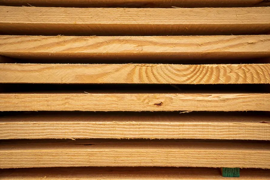 Stack of sawn softwood timber of the kind cut into new roof battens for a strip and re-lay