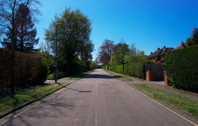 Leafy residential street on the edge of Heston in summer